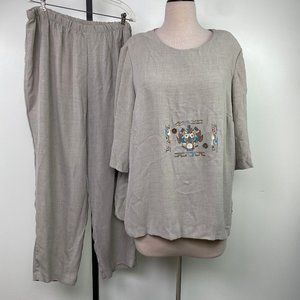 Chad's Place 26W Beige Sand Beaded Shirt & Pant Set